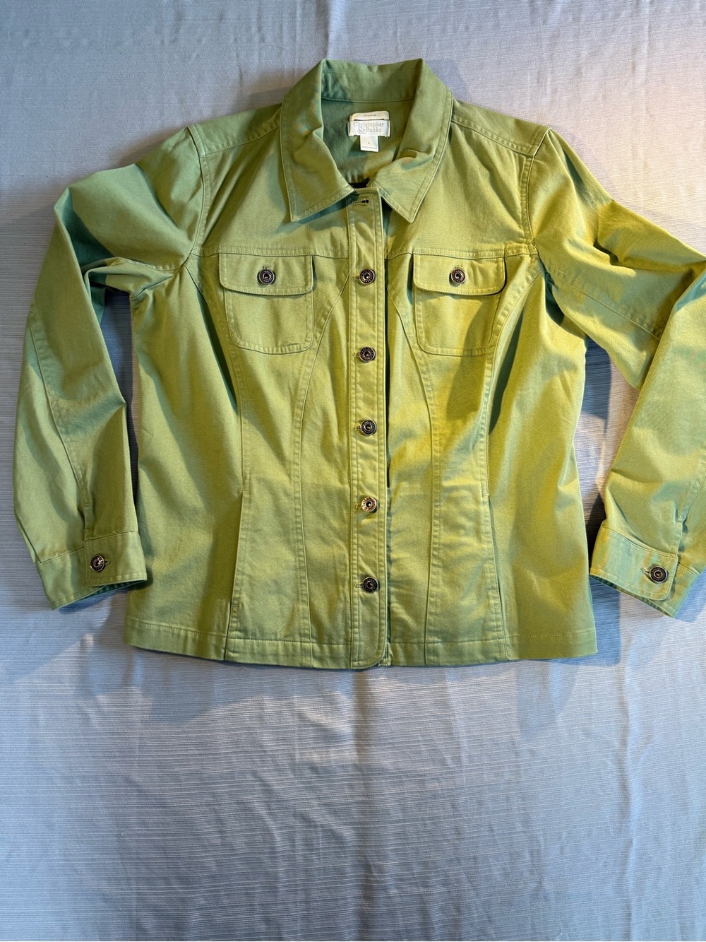 Christopher & Banks Lime Green Denim Jacket with Button Front